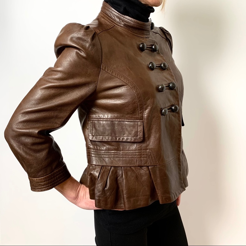Hanni Y Chocolate Brown cropped leather jacket EUC
